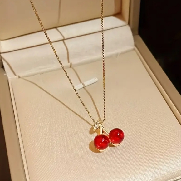 Cherry Pendant Necklace Gold - Picture 2 of 6